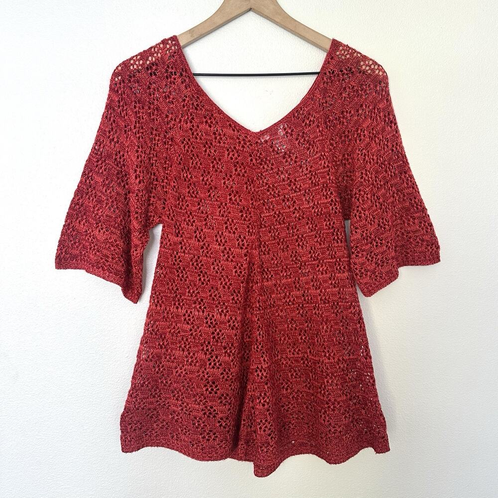 Vintage y2K Crochet Shirt Sz S Fairy Boho Hippie Beach Festival Indie Cottage